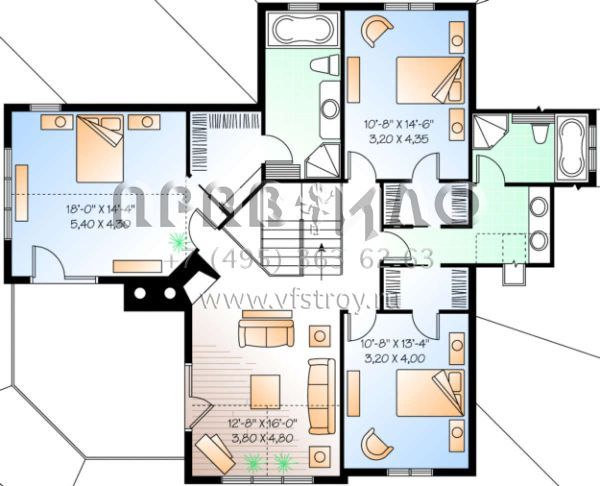 Проект двухэтажного дома с гаражом на три и более машин в стиле Ранчо S5-278 (034-00089)