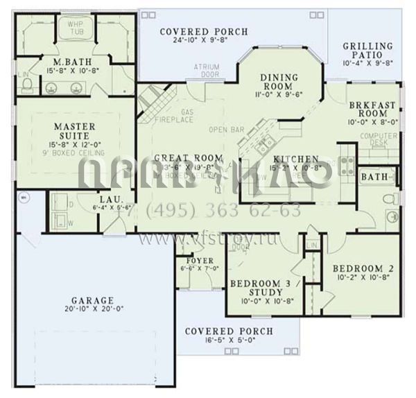 Проект одноэтажного дома с гаражом на две машины в стиле Ранчо S5-142 (110-00024)