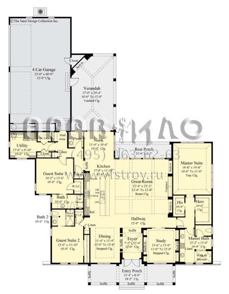 Проект одноэтажного дома с гаражом на три и более машин в современном стиле S5-289 (8436-00011)