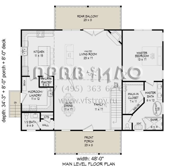 Проект одноэтажного дома без гаража в стиле Ранчо S5-305 (940-00615)