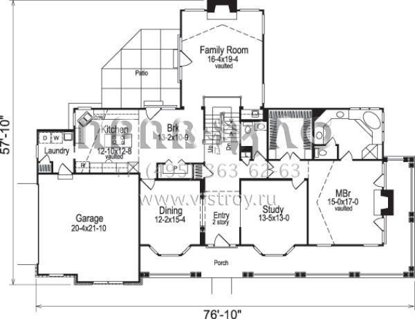 Проект двухэтажного дома с гаражом на две машины в стиле Ранчо S5-263 (5633-00039)