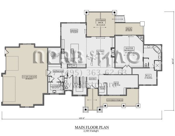Проект двухэтажного дома с гаражом на три и более машин в американском стиле S5-363 (5631-00145)