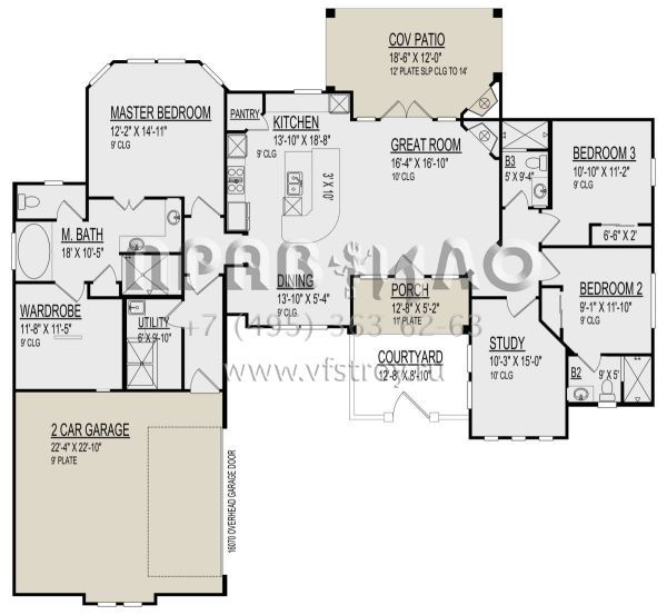 Проект одноэтажного дома с гаражом на две машины в прибрежном стиле S5-186 (9300-00084)