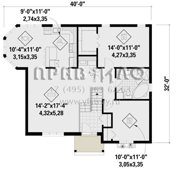 Проект одноэтажного дома без гаража в стиле Ранчо S5-103 (6146-00454)