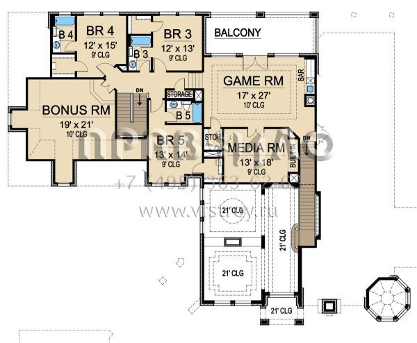 Проект двухэтажного дома с гаражом на три и более машин в современном стиле S5-574 (5445-00326)