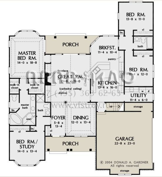 Проект одноэтажного дома с гаражом на две машины в стиле Ранчо S5-214 (2865-00160)