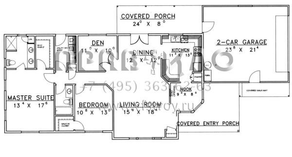Проект одноэтажного дома с гаражом на две машины в стиле Ранчо S5-145 (039-00334)