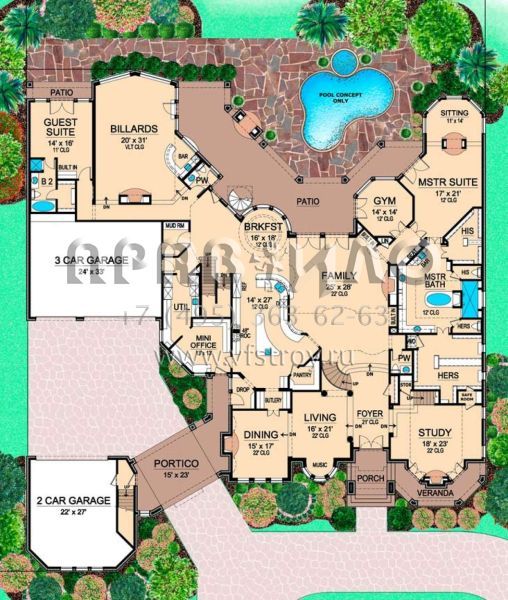 Проект двухэтажного дома с гаражом на три и более машин в современном стиле S5-1140 (5445-00143)