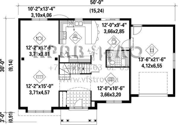 Проект двухэтажного дома с гаражом на одну машину в стиле Ранчо S5-193 (6146-00190)