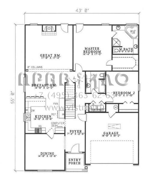 Проект двухэтажного дома с гаражом на две машины в стиле Ранчо S5-173 (110-00220)
