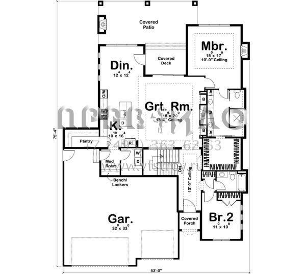Проект одноэтажного дома с гаражом на три и более машин в стиле Ранчо S5-176 (963-00283)