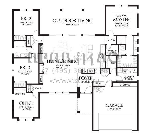 Проект одноэтажного дома с гаражом на две машины в стиле Ранчо S5-198 (2559-00703)