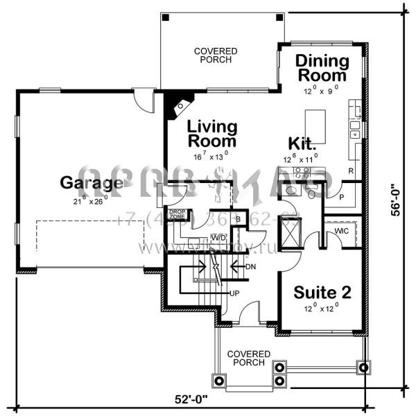 Проект двухэтажного дома с гаражом на две машины в стиле Ранчо S5-242 (402-01564)