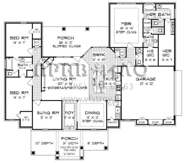 Проект одноэтажного дома с гаражом на две машины в американском стиле S5-218 (048-00241)