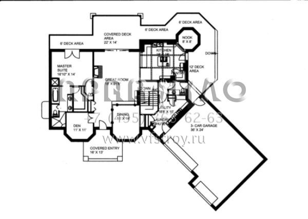 Проект двухэтажного дома с гаражом на три и более машин в стиле Ранчо S5-267 (039-00209)