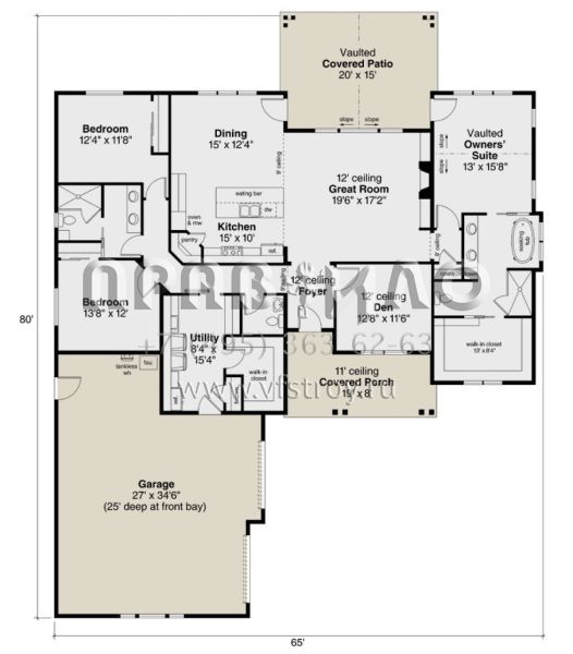 Проект одноэтажного дома с гаражом на две машины в американском стиле S5-216 (035-00943)