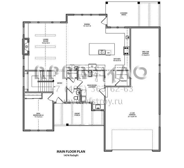 Проект двухэтажного дома с гаражом на три и более машин в американском стиле S5-253 (5631-00082)