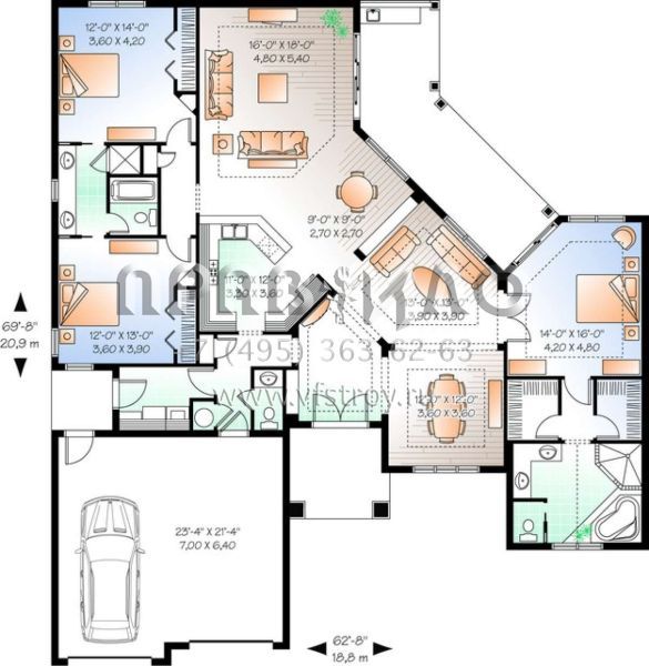 Проект одноэтажного дома с гаражом на две машины в современном стиле S5-222 (034-00678)