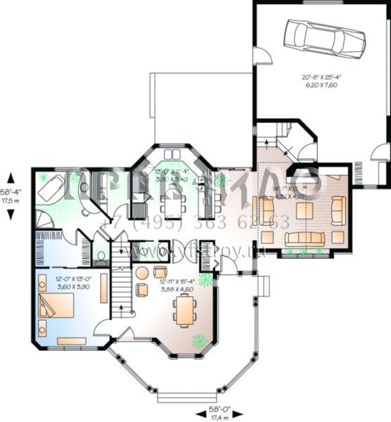 Проект двухэтажного дома с гаражом на одну машину в стиле Ранчо S5-210 (034-00052)