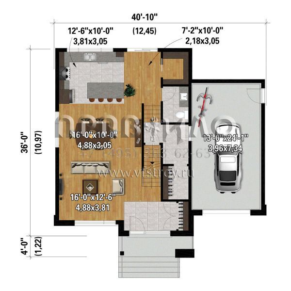 Проект двухэтажного дома с гаражом на одну машину в современном стиле S5-170 (6146-00531)