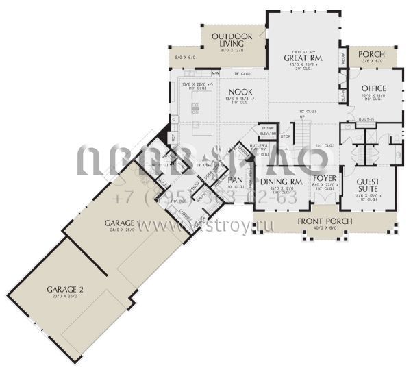 Проект двухэтажного дома с гаражом на три и более машин в американском стиле S5-590 (2559-00867)