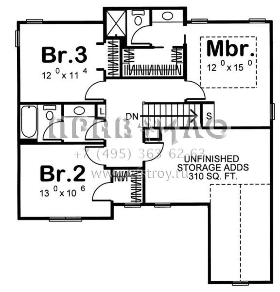 Проект двухэтажного дома с гаражом на две машины в стиле Ранчо S5-152 (963-00051)
