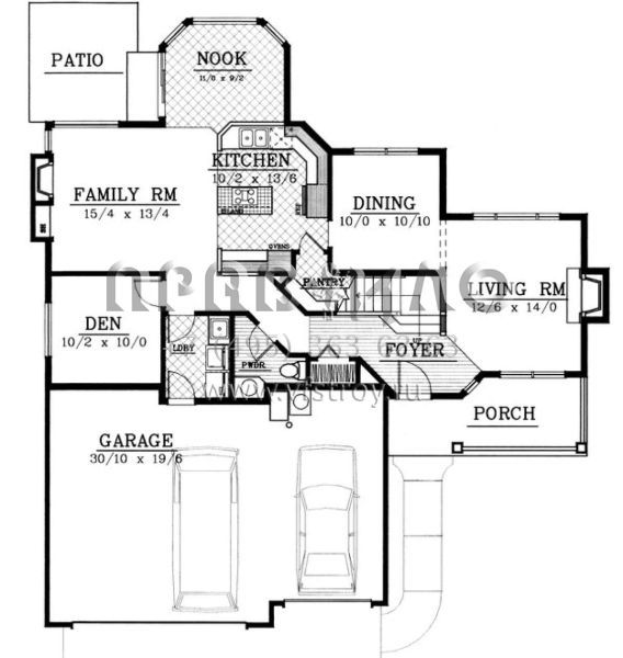 Проект двухэтажного дома с гаражом на три и более машин в стиле Ранчо S5-216 (692-00161)