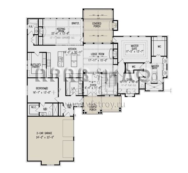 Проект одноэтажного дома с гаражом на две машины в современном стиле S5-446 (699-00363)