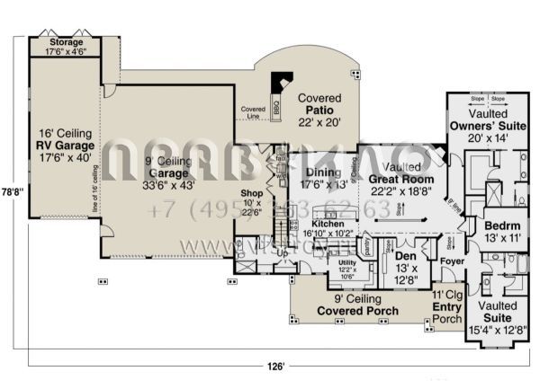 Проект одноэтажного дома с гаражом на три и более машин в американском стиле S5-259 (035-00941)