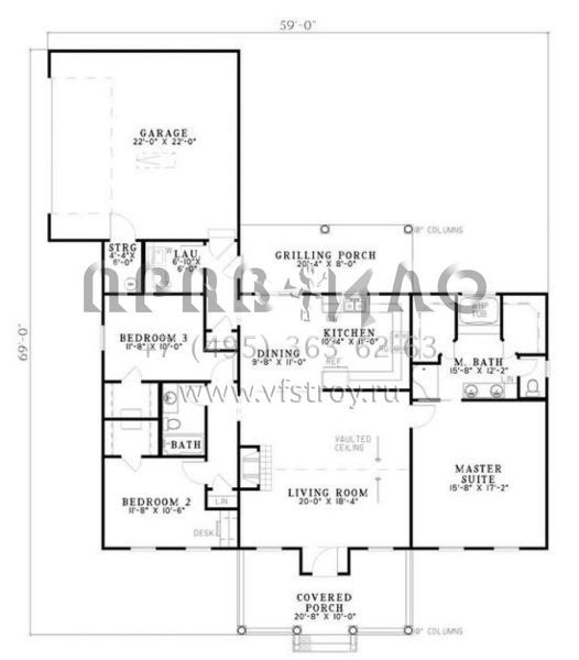 Проект одноэтажного дома с гаражом на две машины в стиле Ранчо S5-156 (110-00594)