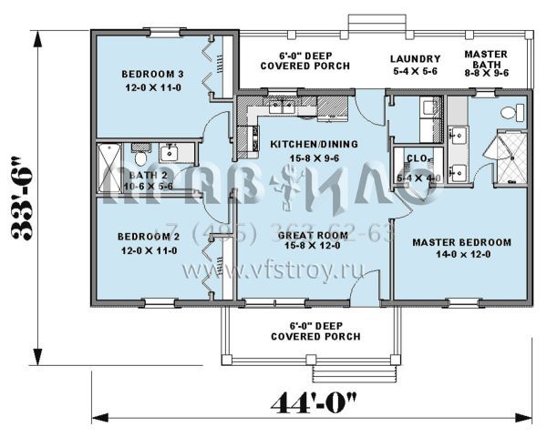 Проект одноэтажного дома без гаража в стиле Ранчо S5-96 (1776-00108)