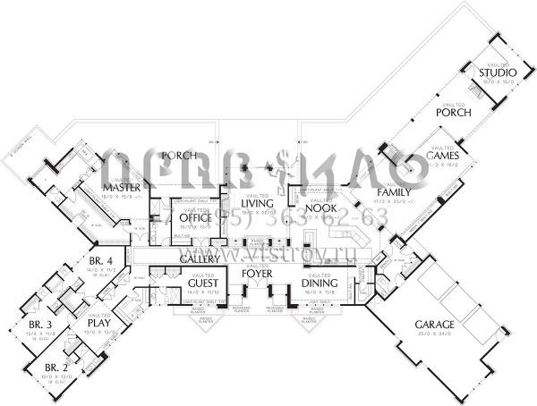 Проект одноэтажного дома с гаражом на три и более машин в современном стиле S5-547 (2559-00186)