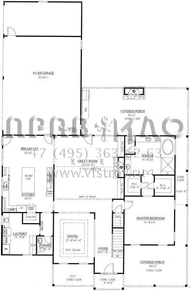 Проект двухэтажного дома с гаражом на три и более машин в стиле Ранчо S5-373 (286-00083)