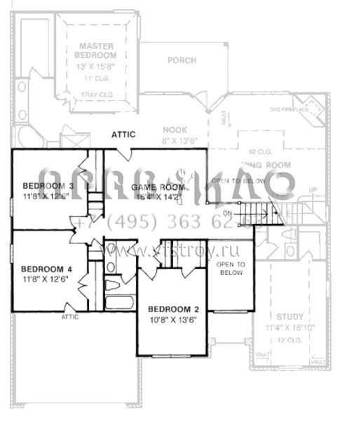 Проект двухэтажного дома с гаражом на три и более машин в стиле Ранчо S5-256 (4848-00293)