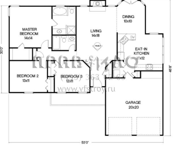Проект одноэтажного дома с гаражом на две машины в стиле Ранчо S5-131 (036-00023)