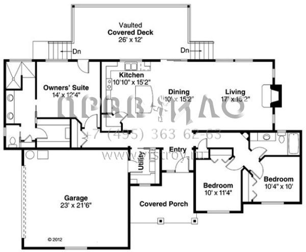 Проект одноэтажного дома с гаражом на две машины в стиле Ранчо S5-152 (035-00609)