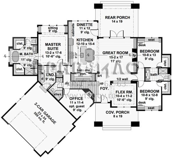 Проект одноэтажного дома с гаражом на две машины в американском стиле S5-202 (098-00271)