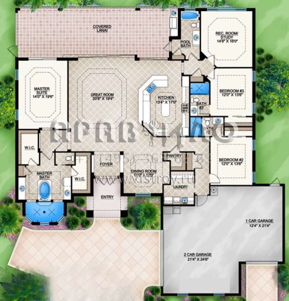 Проект одноэтажного дома с гаражом на три и более машин в прибрежном стиле S5-281 (207-00001)