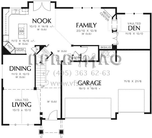 Проект двухэтажного дома с гаражом на три и более машин в американском стиле S5-234 (2559-00363)