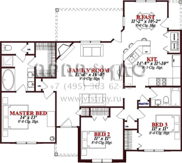 Проект одноэтажного дома без гаража в американском стиле S5-137 (1070-00162)