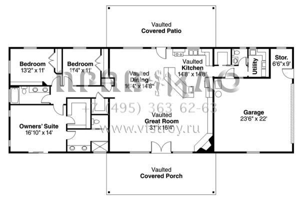 Проект одноэтажного дома с гаражом на две машины в современном стиле S5-199 (035-00349)