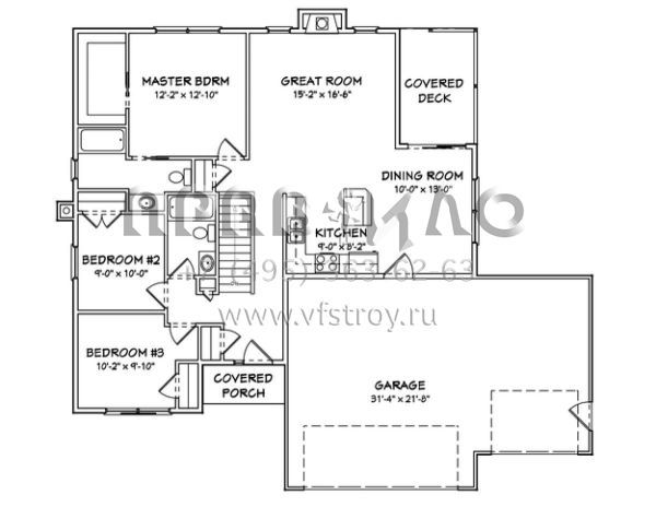 Проект одноэтажного дома с гаражом на три и более машин в стиле Ранчо S5-117 (849-00016)