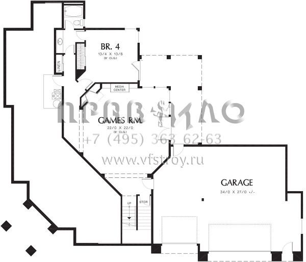Проект одноэтажного дома с гаражом на три и более машин в современном стиле S5-375 (2559-00175)