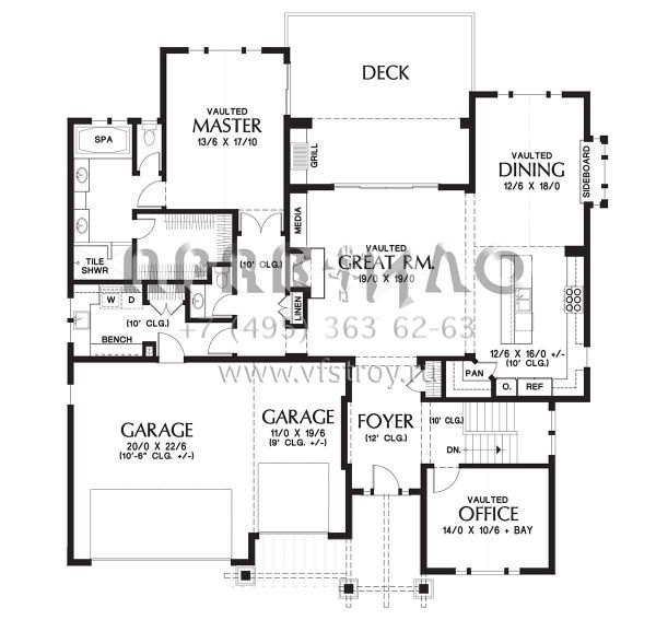 Проект одноэтажного дома с гаражом на три и более машин в американском стиле S5-337 (2559-00713)