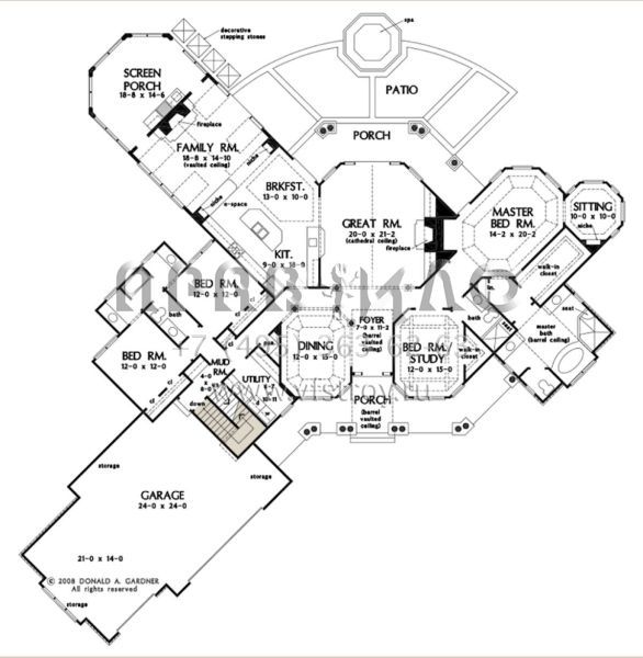 Проект одноэтажного дома с гаражом на три и более машин в стиле Ранчо S5-310 (2865-00071)