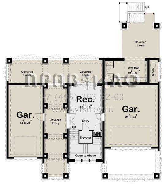 Проект трехэтажного особняка с двумя гаражами S5-319 (963-00559)
