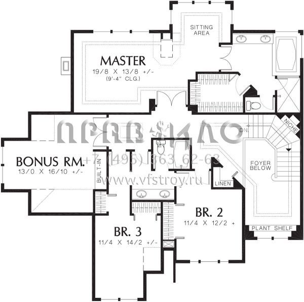 Проект двухэтажного дома с гаражом на три и более машин в стиле Ранчо S5-289 (2559-00488)