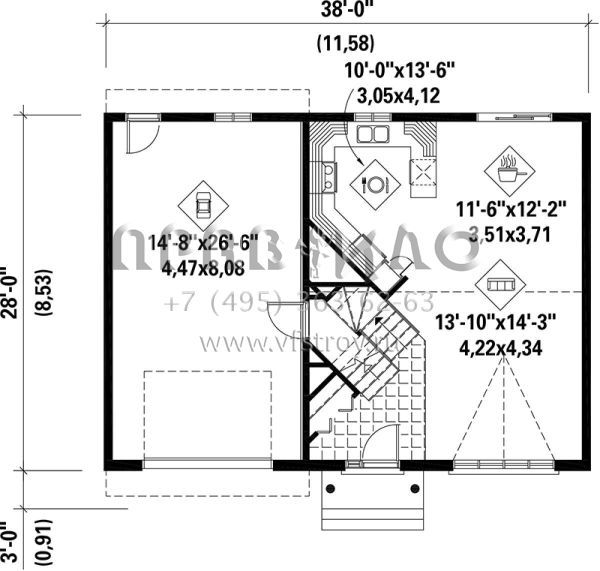 Проект двухэтажного дома с гаражом на одну машину в американском стиле S5-109 (6146-00086)