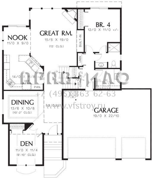 Проект двухэтажного дома с гаражом на три и более машин в стиле Ранчо S5-219 (2559-00619)