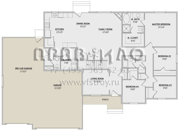 Проект двухэтажного дома с гаражом на три и более машин в стиле Ранчо S5-272 (8768-00056)